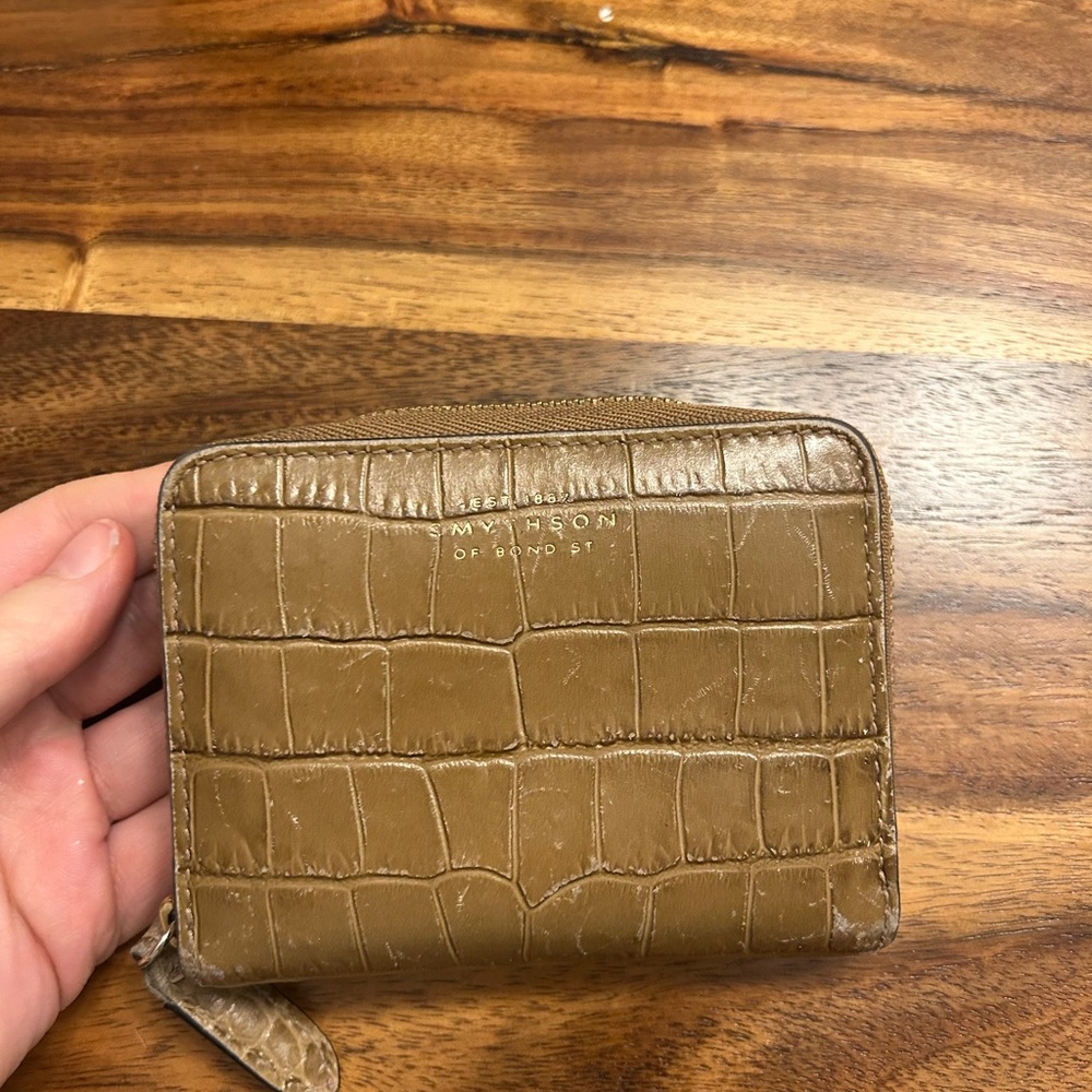Smythson Camel Croc-Embossed Zip Wallet